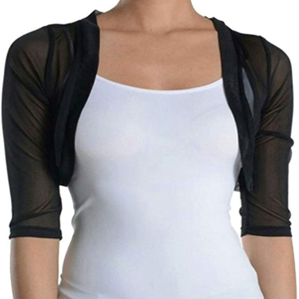 Chiffon Bolero shrug 3/4 sleeve , cropped opened cardigan, dress wrap